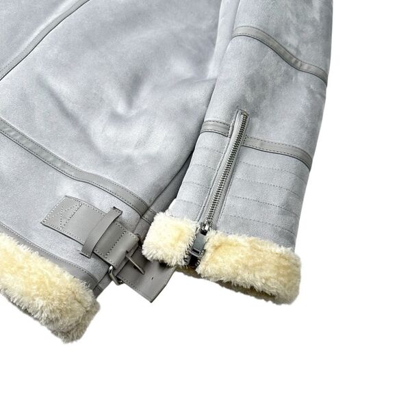 ZARA Outerwear Suede Effect Aviator Biker Sherpa Fur Lining Jacket Womens Small - Picture 5 of 7